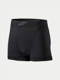 Alpinestars TECH ZX Boxer, ropa interior de capa base para automovilismo, negro, con un logotipo de Alpinestars gris en la cintura, tejido ligero resistente a las llamas, indumentaria de automovilismo certificada FIA 8856-2018