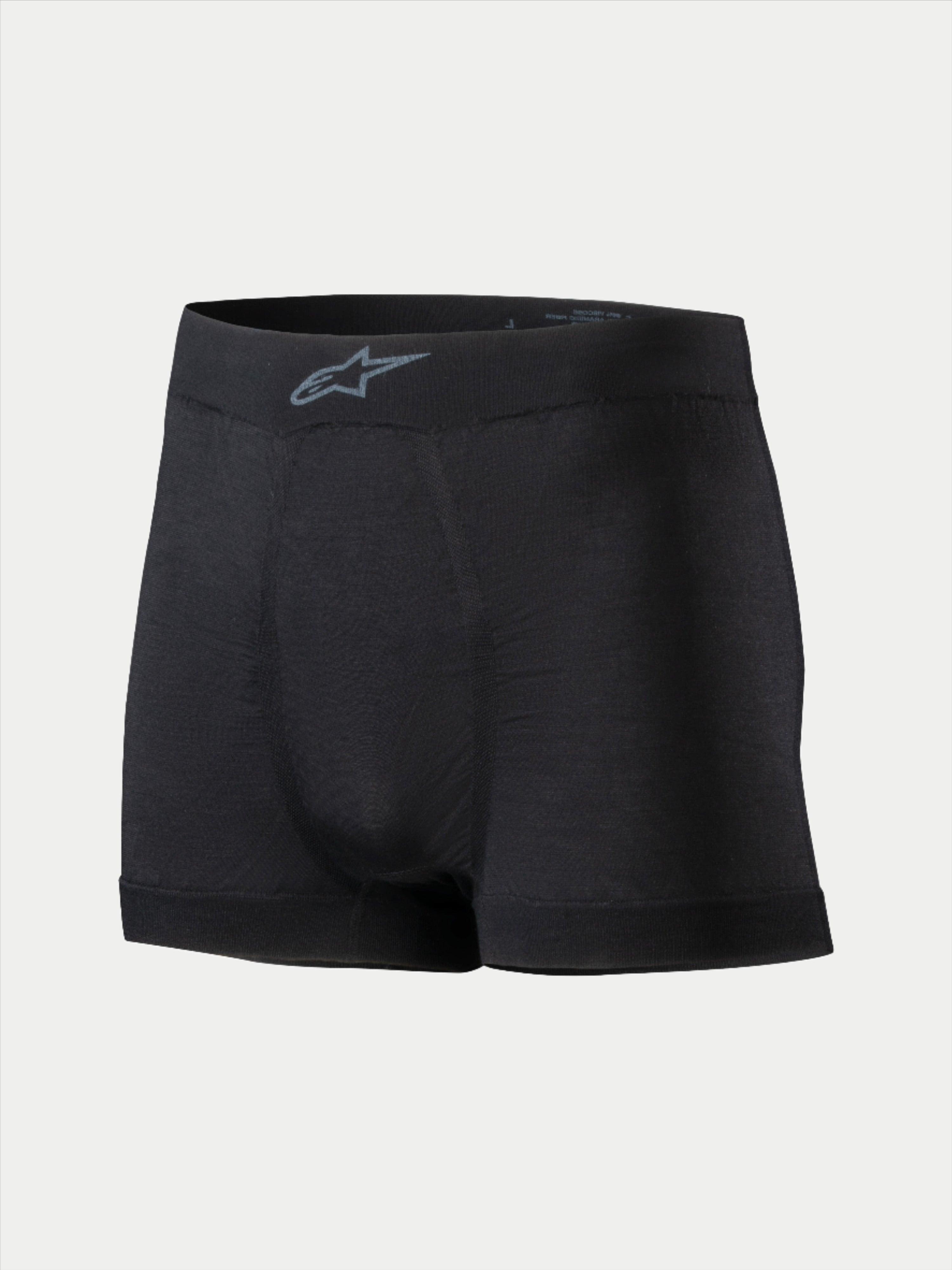 Alpinestars TECH ZX Boxer, ropa interior de capa base para automovilismo, negro, con un logotipo de Alpinestars gris en la cintura, tejido ligero resistente a las llamas, indumentaria de automovilismo certificada FIA 8856-2018