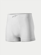 Alpinestars TECH ZX Boxer, ropa interior de automovilismo, blanco, con un logotipo de Alpinestars plateado en la cintura delantera, tejido ligero resistente a las llamas, capa base para deportes de motor