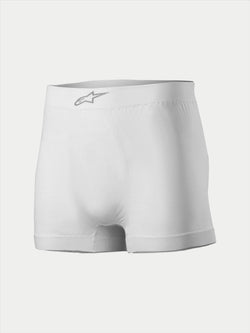 Alpinestars TECH ZX Boxer, ropa interior de automovilismo, blanco, con un logotipo de Alpinestars plateado en la cintura delantera, tejido ligero resistente a las llamas, capa base para deportes de motor