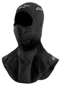 Alpinestars pasamontañas de invierno, pasamontañas de moto para clima frío, negro, con pechera y cuello extendidos de forro polar, panel bucal perforado transpirable y detalles de logotipos en blanco.