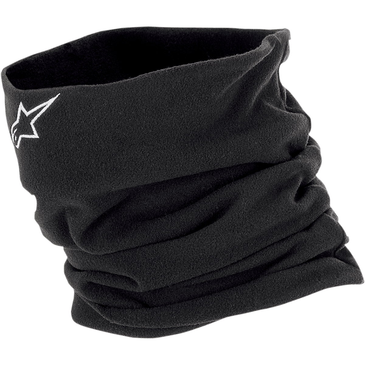 Alpinestars Neck Warmer, black fleece neck gaiter with white star logo for cold weather motorcycle riding.