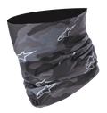 Alpinestars Tactical Neck Tube en Black Tar Gray, patrón de camuflaje digital con logotipos de estrella blancos, construcción de microfibra sin costuras, braga de cuello versátil para moto y cobertura de capa base