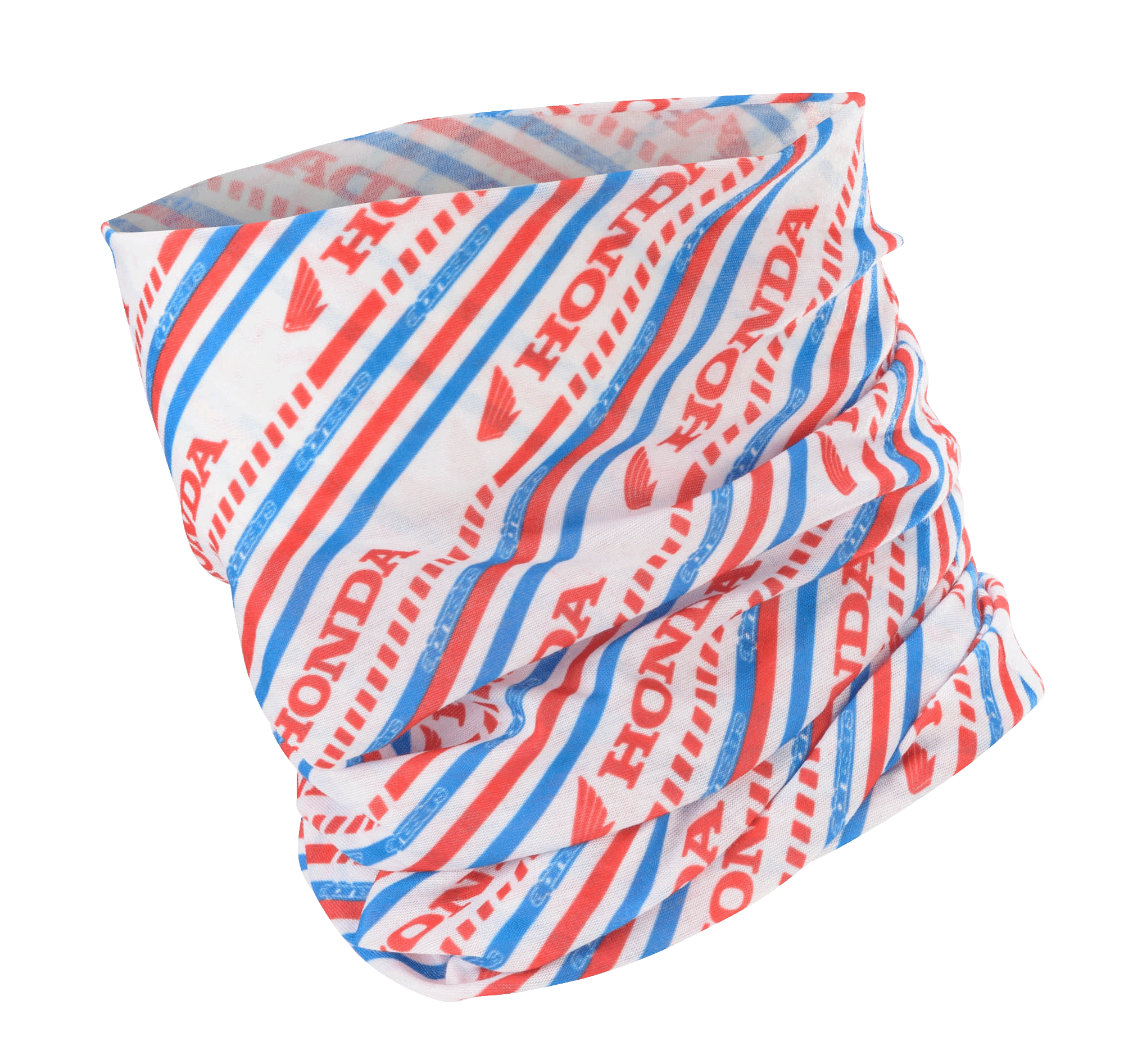 Tubular Honda de Alpinestars, braga de cuello para motociclismo, blanco, rojo y azul, con rayas diagonales y logotipos de Honda y Alpinestars, tejido ligero y sedoso para primavera y verano