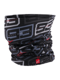 Alpinestars MM93 Neck Tube, braga de cuello para moto, negro antracita y rojo brillante, con un patrón gris recurrente del '93' y marca Marc Marquez, logotipos rojos de Alpinestars, tejido ligero y sedoso para conducción en carretera en primavera y verano