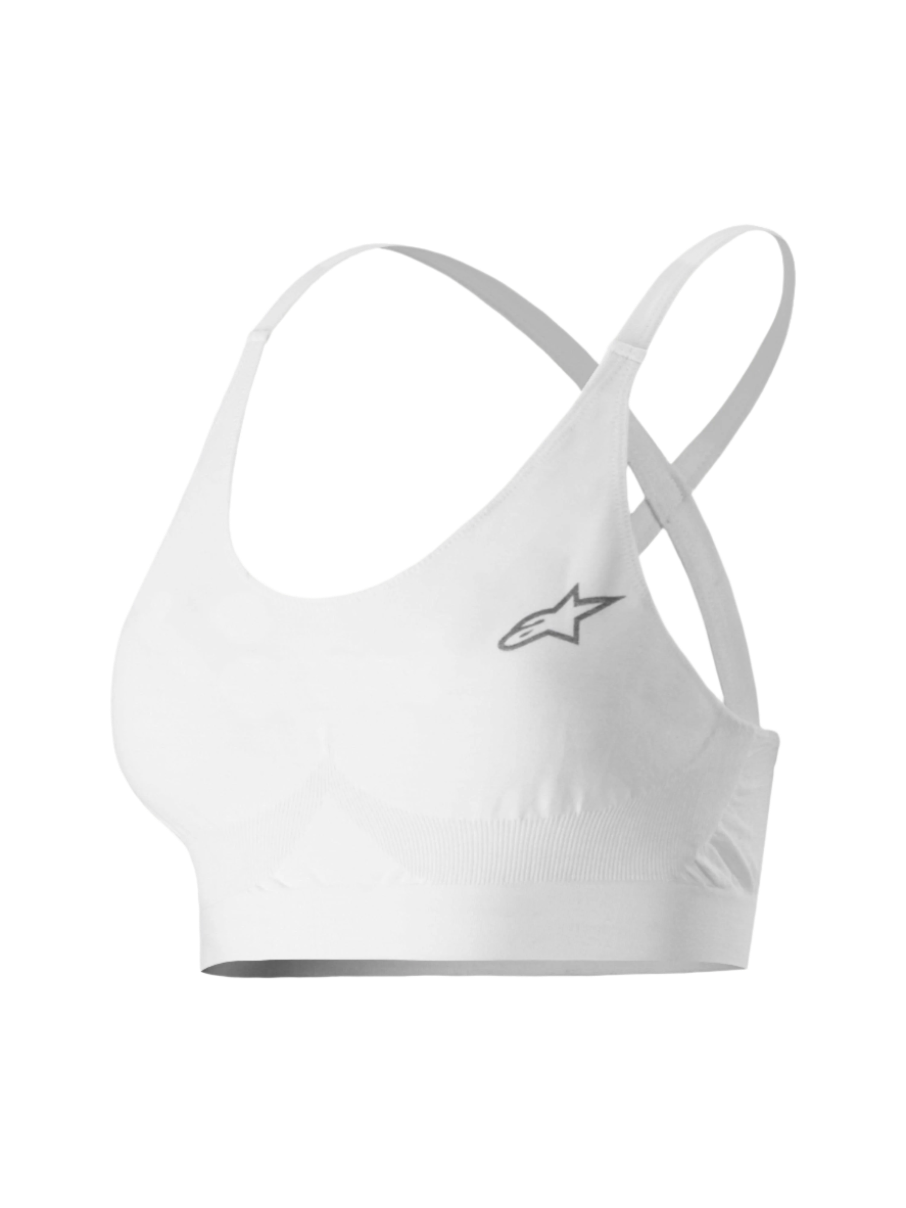 Alpinestars Stella TECH ZX Bra, sujetador de capa base de automovilismo para mujer, blanco, con un pequeño logo de estrella gris, tejido ligero LENZING™ FR resistente a las llamas, tirantes finos y banda de sujeción para un rendimiento profesional en carreras de automovilismo