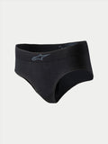 Alpinestars Stella TECH ZX Briefs, ropa interior de carreras para mujer, color negro con logo gris en la cintura, capa base ligera e ignífuga, certificación FIA 8856-2018, diseñada para el rendimiento en automovilismo.