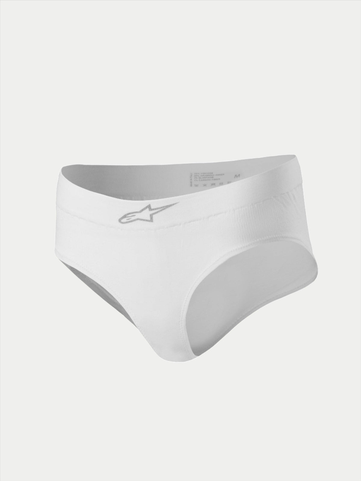Alpinestars Stella TECH ZX Briefs, ropa interior de competición para mujer, color blanco, con un logotipo de estrella plateada en la cintura delantera, capa base resistente al fuego con certificación FIA 8856-2018, indumentaria técnica para automovilismo