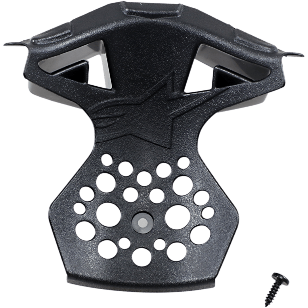Alpinestars Supertech M10/M8, marco de ventilación para mentonera de casco, pieza de repuesto negra con logo de estrella, construcción de plástico texturizado con orificios de ventilación, incluye tornillo de montaje