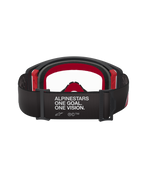 Alpinestars Supertech Corp Goggles, Motocross Goggles, Black and Red with Clear Lens, rear view showing wide black strap with white 'ALPINESTARS ONE GOAL. ONE VISION.' branding, multi-layer face foam and red frame accents