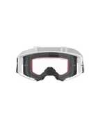 Alpinestars Supertech Corp Goggles, Motocross Goggles, White with Clear Lens, white and light grey adjustable strap, featuring 'ONE GOAL. ONE VISION.' text on the lens, red accents on the face foam, high-performance protective gear for off-road racing
