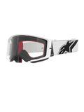 Alpinestars Supertech Corp Goggles, Motocross Goggles, White and Clear, white frame with clear polycarbonate lens, white strap with prominent black Alpinestars logo, red and black multi-layer face foam