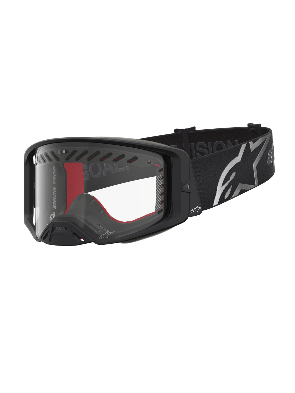 Alpinestars Supertech Dura Air Fluid, gafas de motocross, negras y plateadas, lente transparente y correa ancha con logotipo