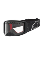 Alpinestars Supertech Dura Air Fluid, gafas de motocross, negras y plateadas, lente transparente y correa ancha con logotipo