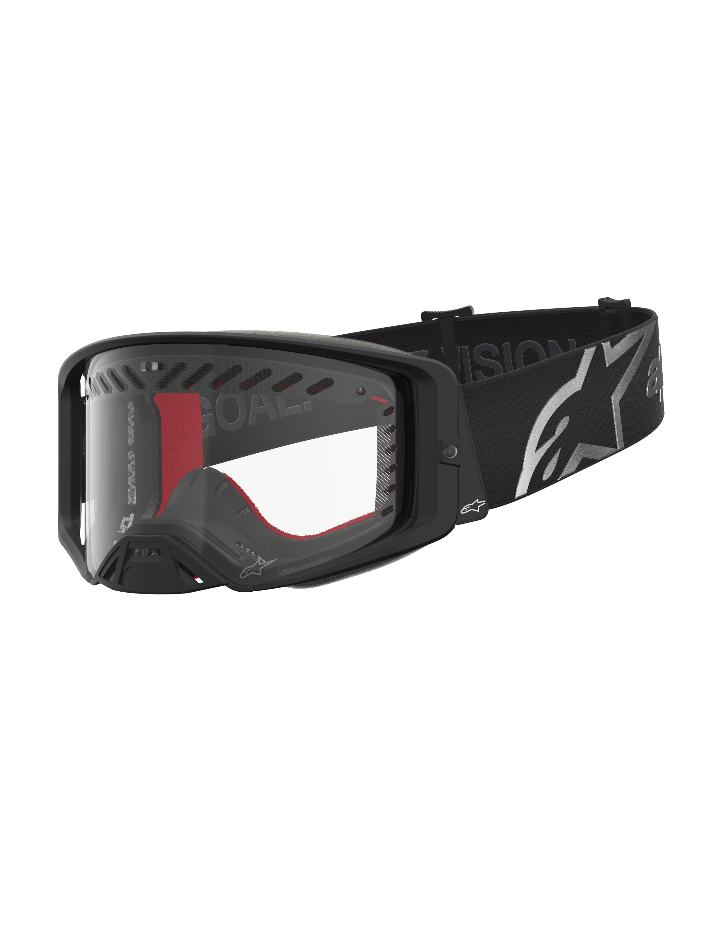 Alpinestars Supertech Dura Air Fluid, gafas de motocross, negras y plateadas, lente transparente y correa ancha con logotipo
