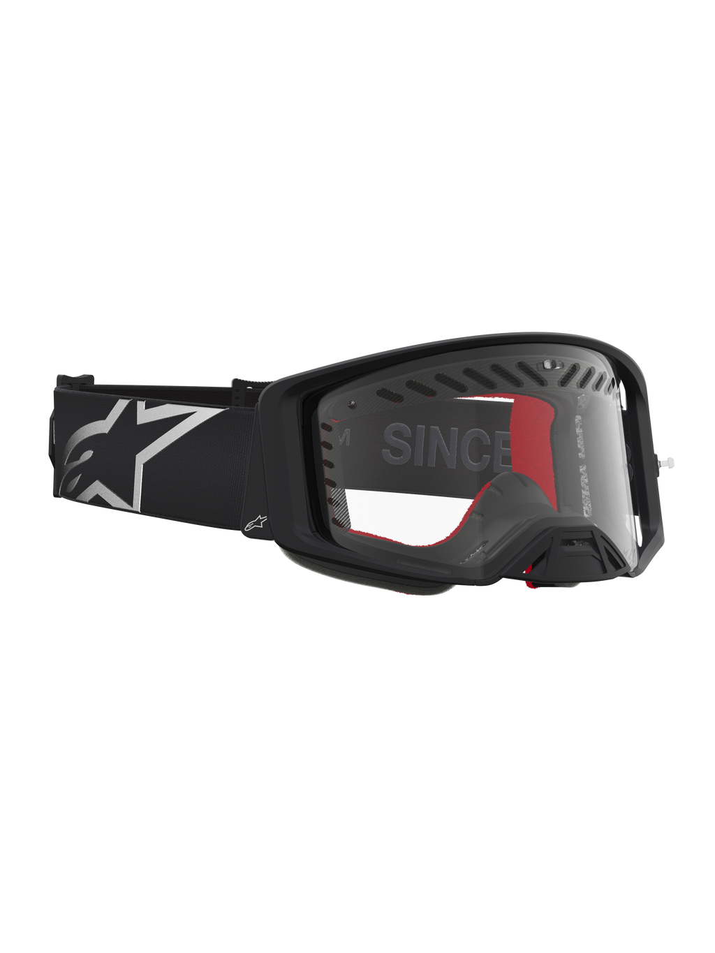 Alpinestars Supertech Dura Air Fluid, gafas de motocross para carreras off-road, negras y plateadas, con lente clara de policarbonato y diseño de flujo de aire.