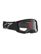 Alpinestars Supertech Dura Air Fluid, gafas de motocross para carreras off-road, negras y plateadas, con lente clara de policarbonato y diseño de flujo de aire.