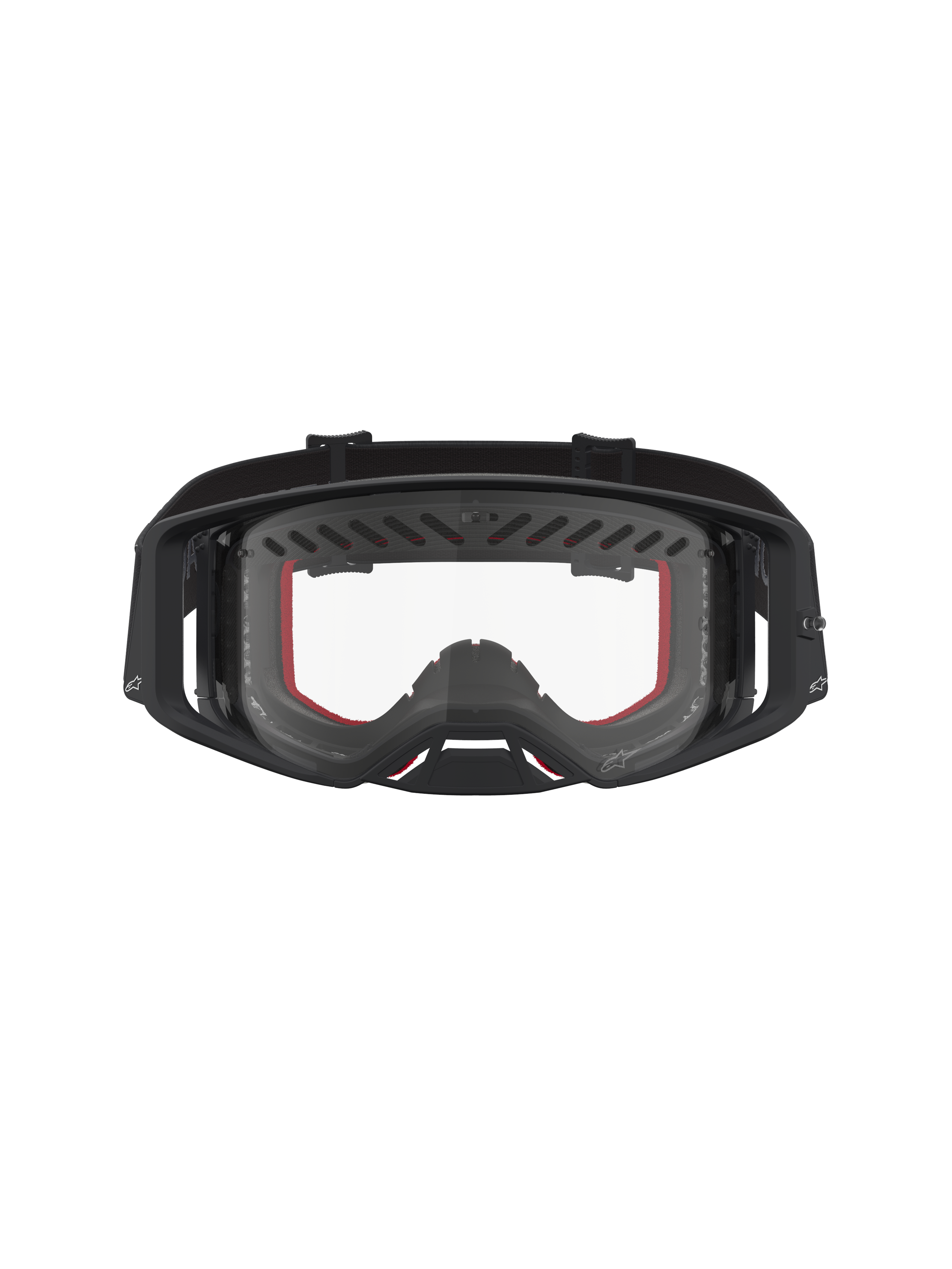 Alpinestars Supertech Dura Air Fluid, gafas de motocross negras y rojas, lente transparente y marco ventilado para off-road.