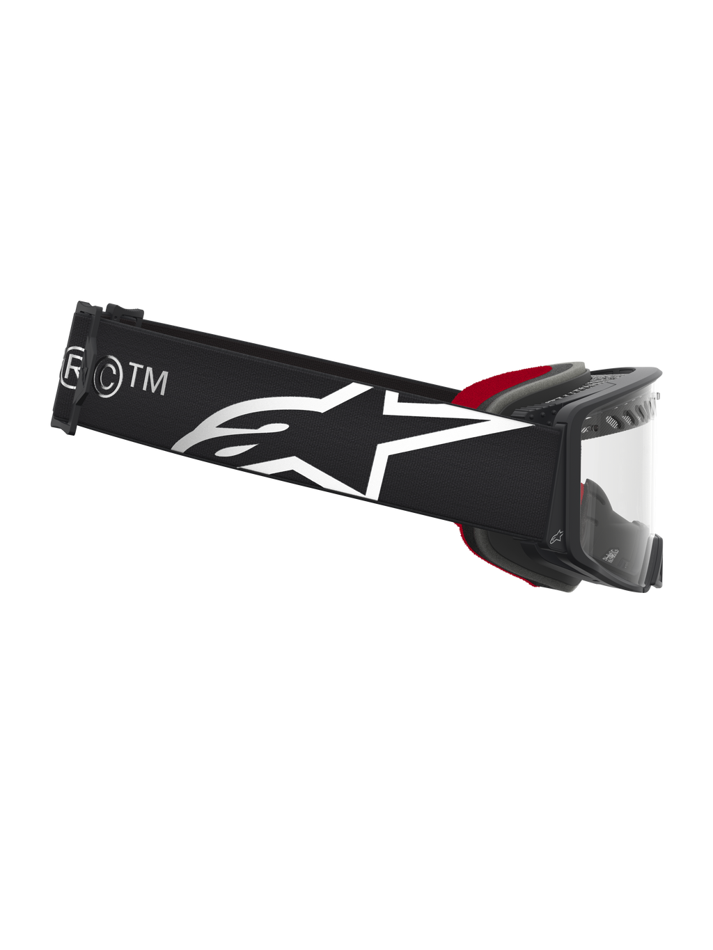 Alpinestars Gafas Supertech Dura Air Fluid, gafas de motocross, negras y plateadas, lente transparente y correa con logotipo