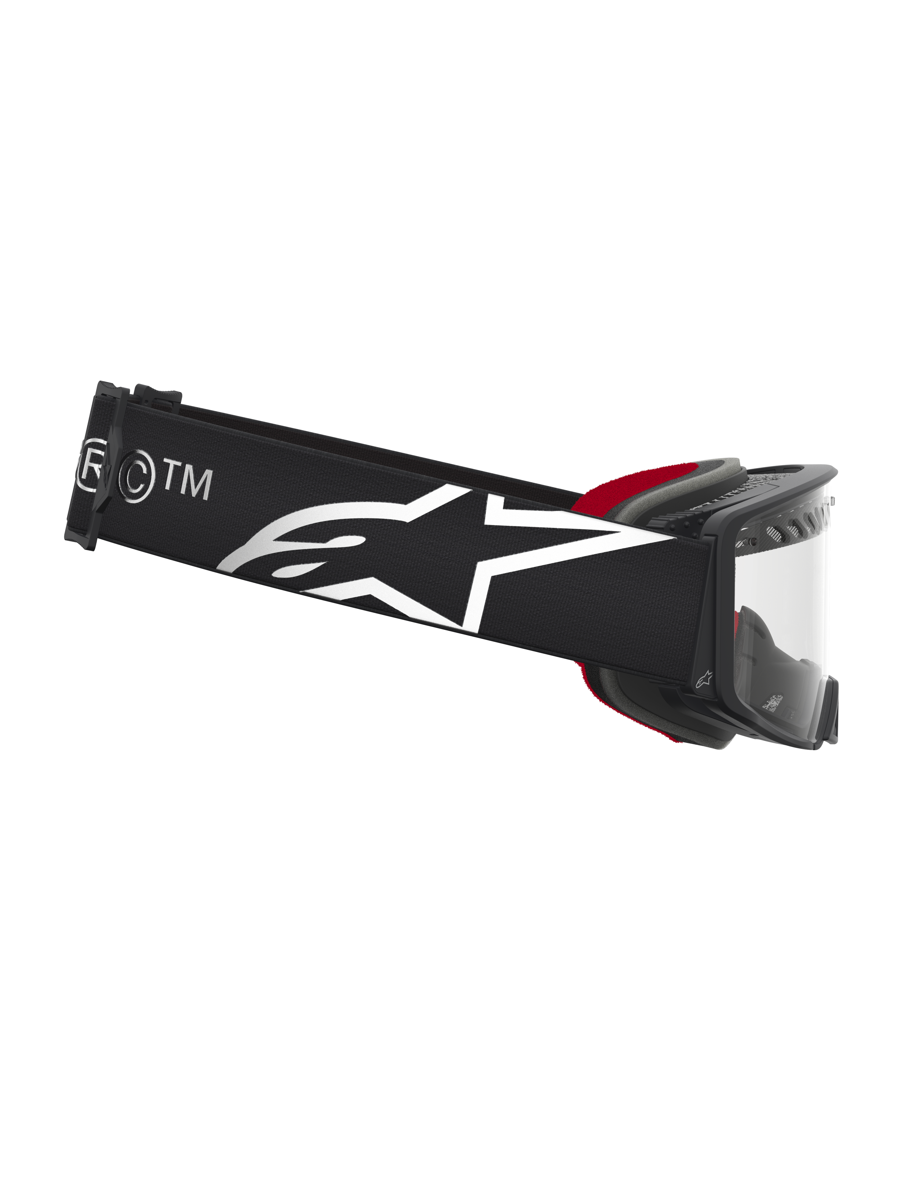 Alpinestars Gafas Supertech Dura Air Fluid, gafas de motocross, negras y plateadas, lente transparente y correa con logotipo