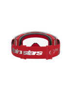 Alpinestars Supertech Dura Air Fluid Goggles, Red and Silver MX goggles with an adjustable logo strap and foam padding.