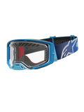 Alpinestars Supertech Dura Air Fluid Motocross Goggles in blue fade and silver with a clear lens for off-road racing.