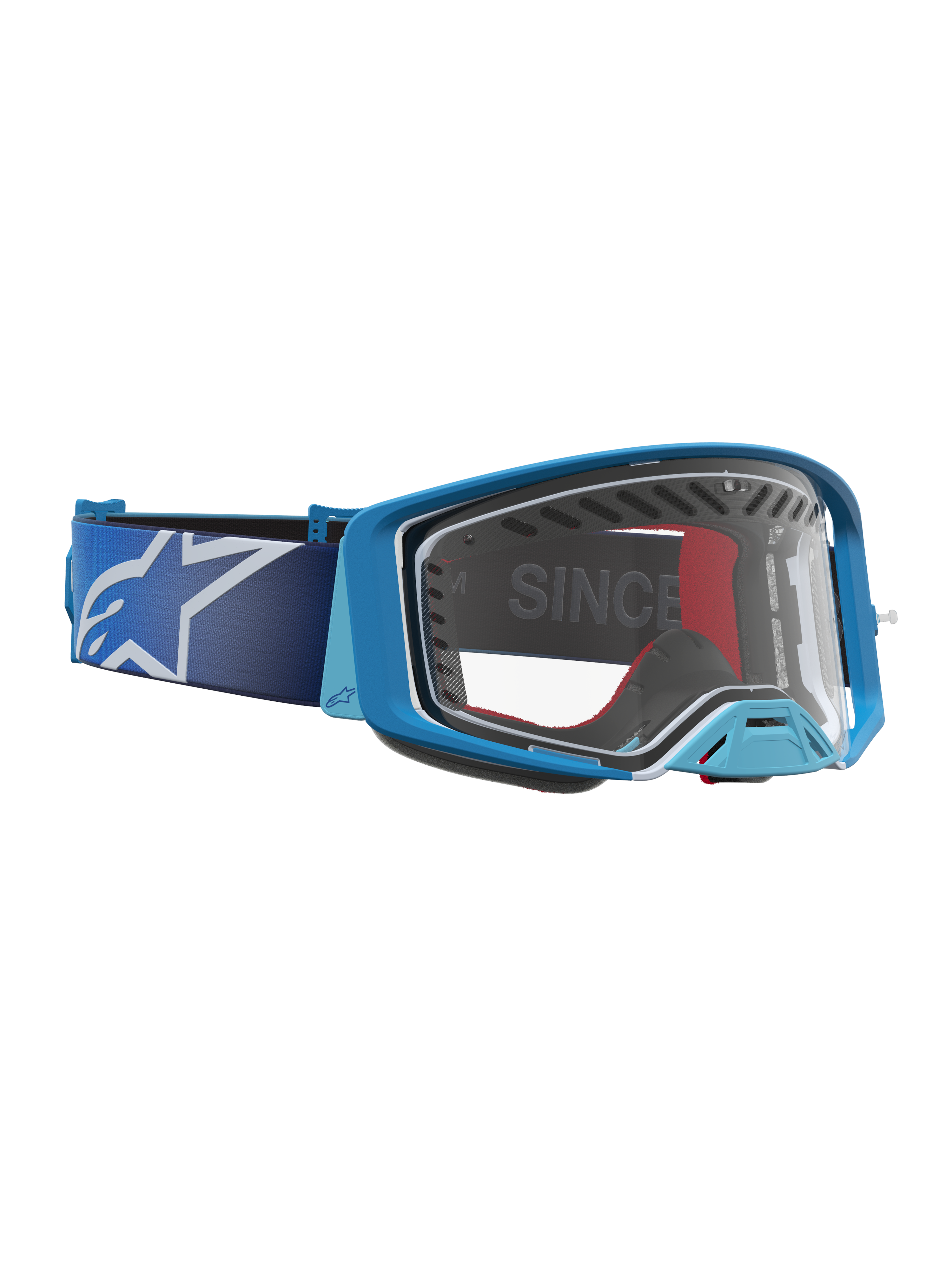 Alpinestars Supertech Dura Air Fluid, gafas de motocross, azules y plateadas, con lente clara y montura de plástico ventilada