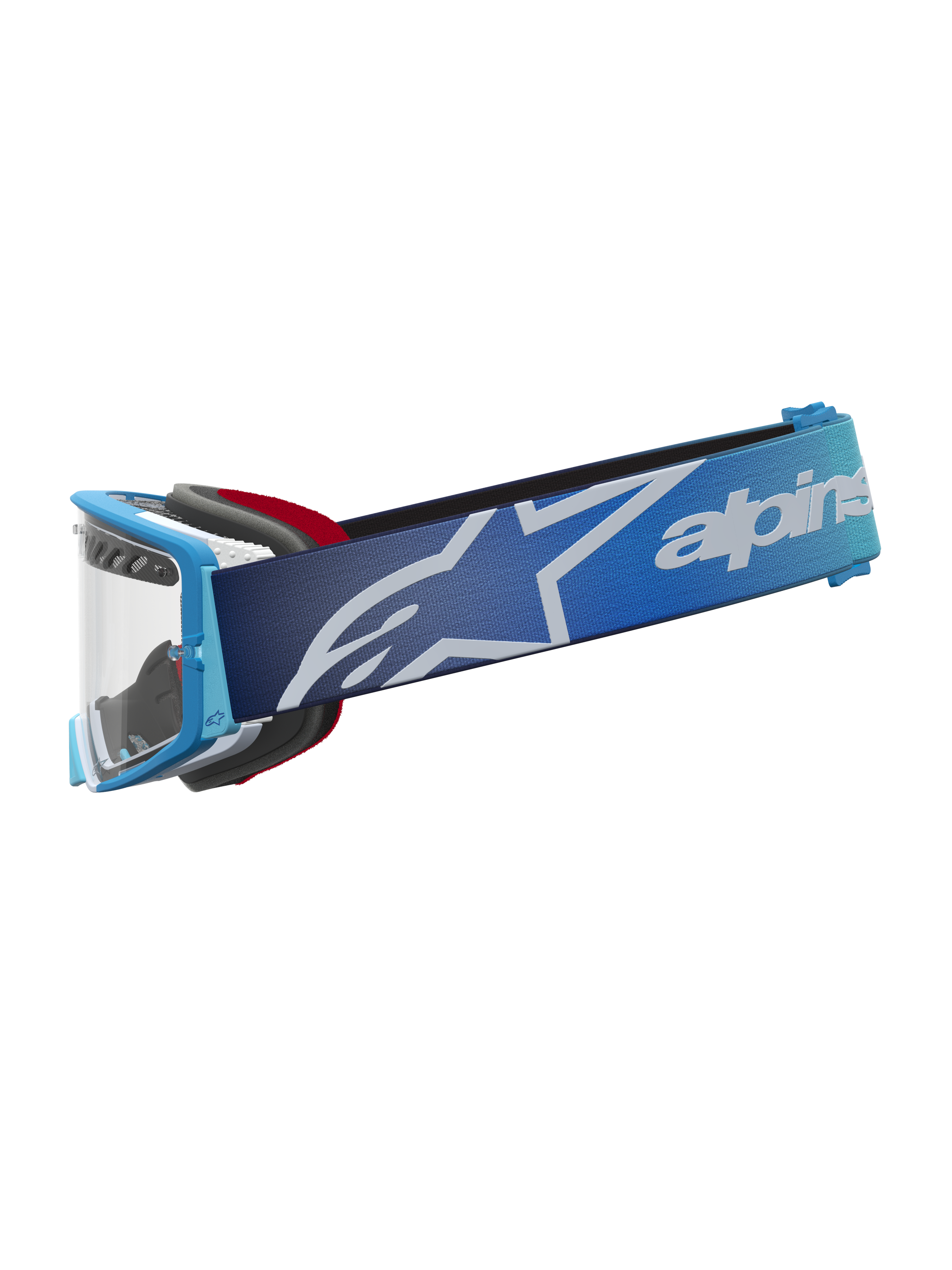 Gafas Alpinestars Supertech Dura Air Fluid, gafas de motocross y off-road, color azul con degradado, lente plateada transparente, correa con logotipo de la marca, equipo de protección de alto rendimiento
