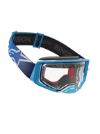 Alpinestars Supertech Dura Air Fluid, gafas de motocross, azules y blancas, con lente transparente y correa ancha.