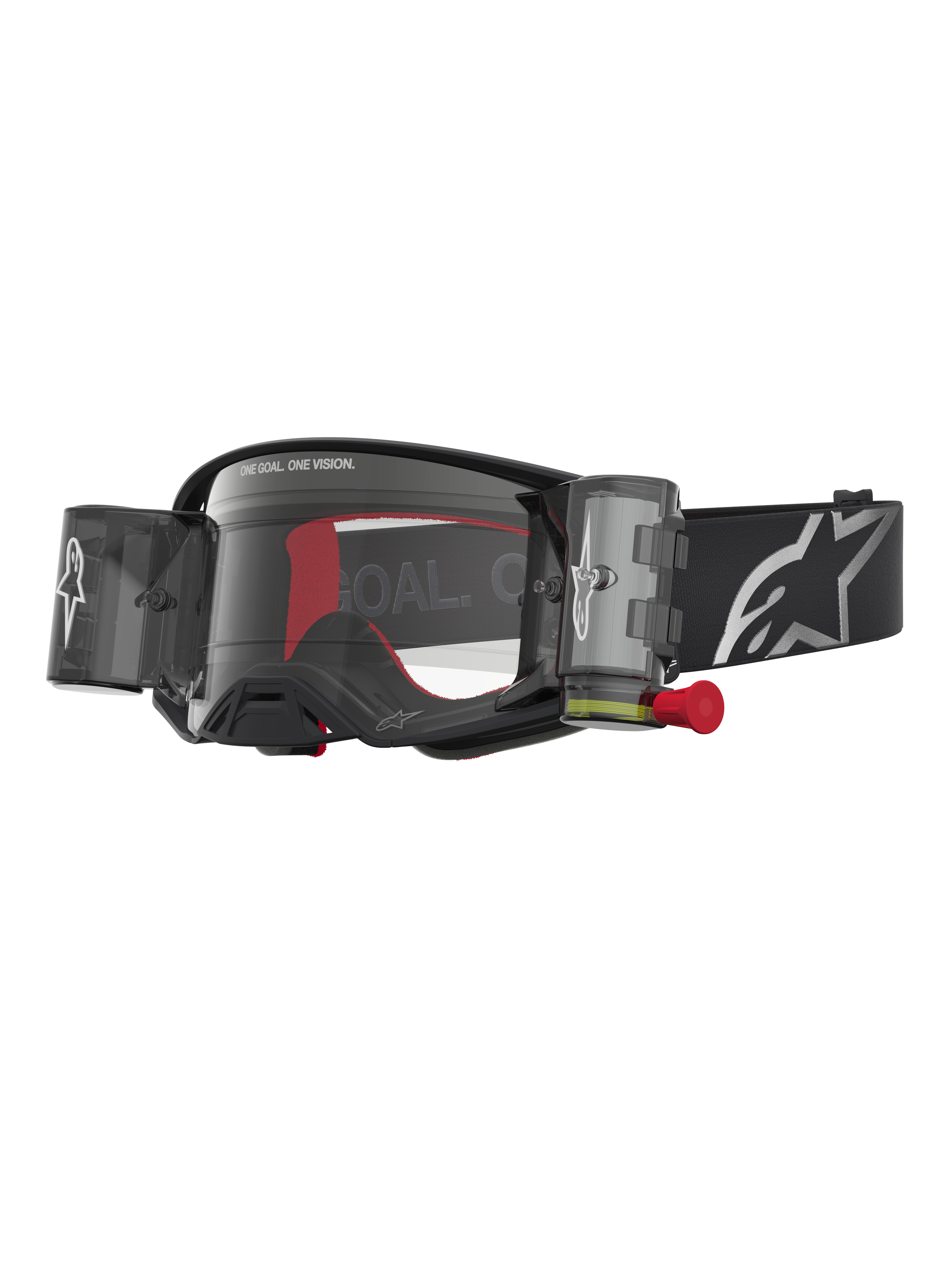 Alpinestars gafas Supertech Firma Roll Off, gafas de motocross para hombre, negras y plateadas, con lente transparente y sistema roll off integrado para competición off-road
