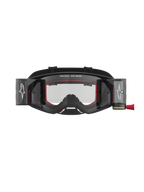 Alpinestars Supertech Firma Roll Off, gafas de motocross para competición, negras y plateadas con detalles rojos, lente transparente y sistema roll off integrado