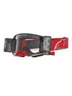 Gafas Alpinestars Supertech Firma Roll Off para motocross, rojas y plateadas, lente transparente y sistema Roll Off.