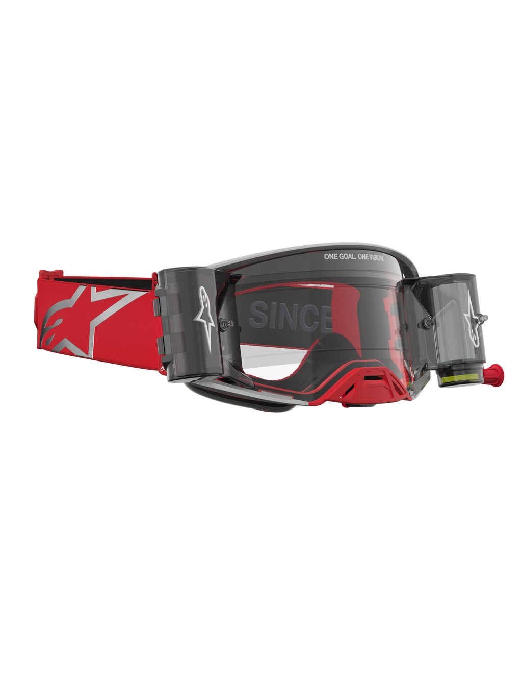 Alpinestars Gafas Supertech Firma Roll Off, gafas de motocross para hombre, rojas y plateadas, con sistema roll off integrado y lente clara, rendimiento de élite para todoterreno