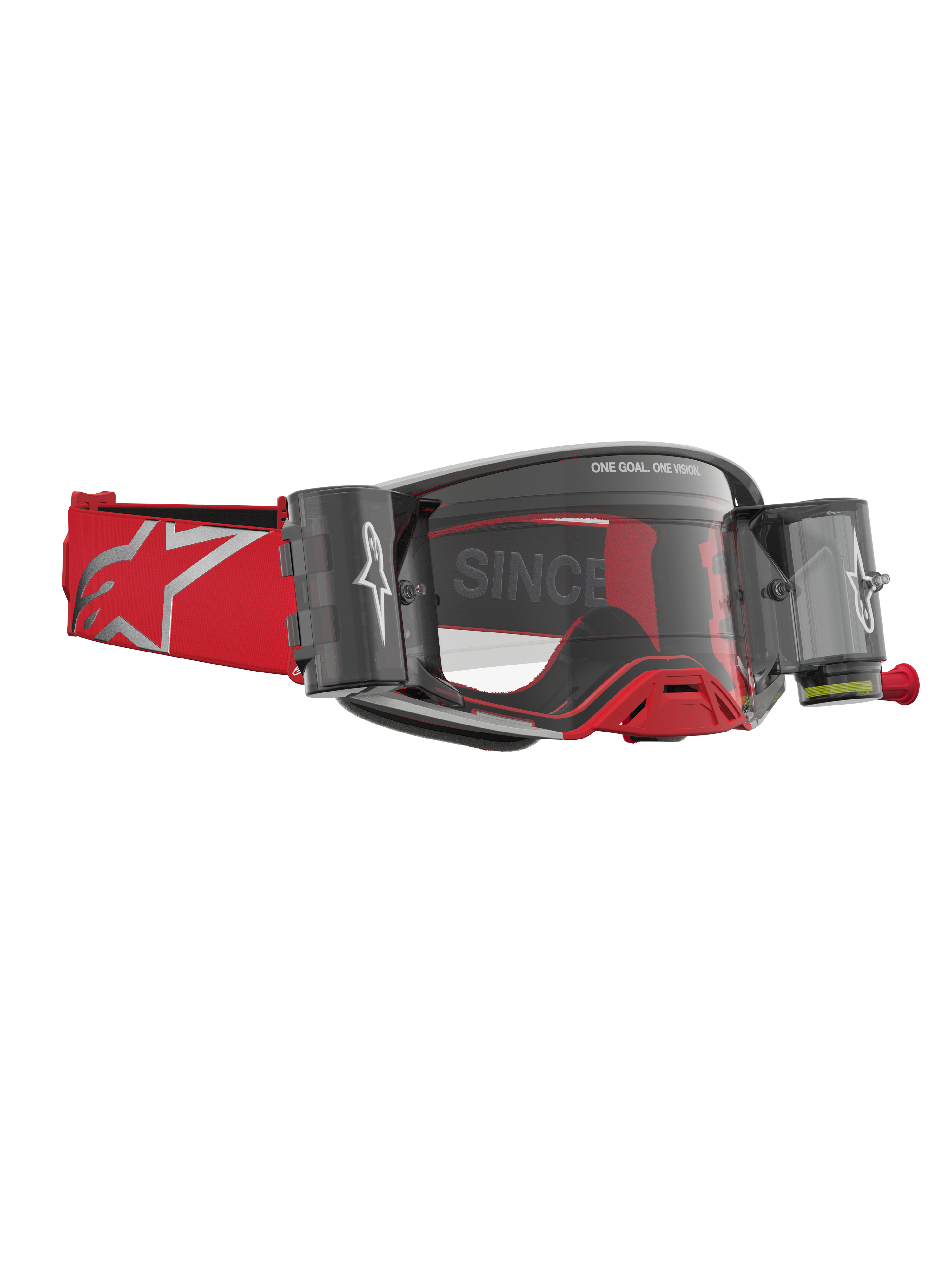 Alpinestars Gafas Supertech Firma Roll Off, gafas de motocross para hombre, rojas y plateadas, con sistema roll off integrado y lente clara, rendimiento de élite para todoterreno