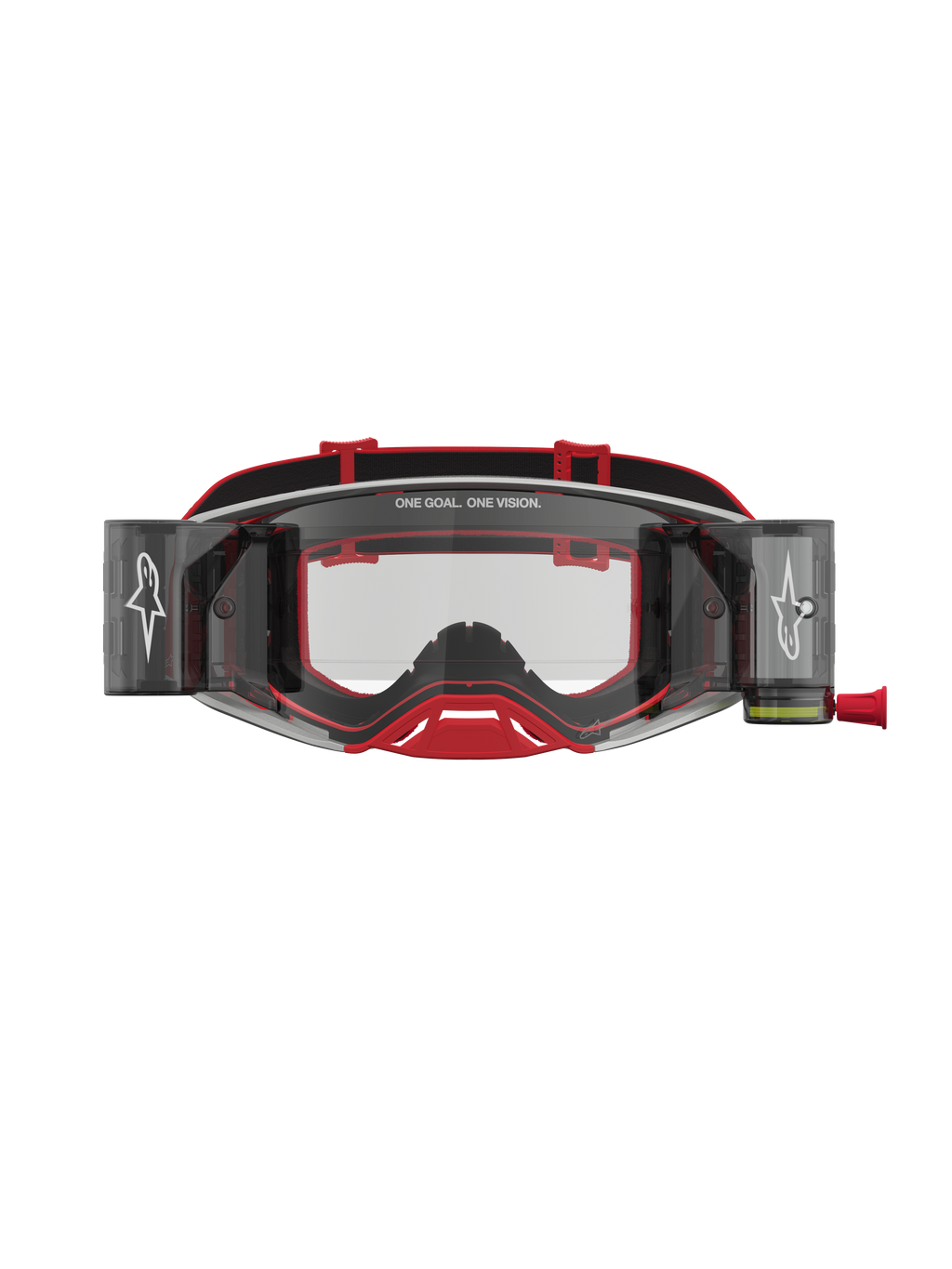 Alpinestars Gafas Supertech Firma Roll Off, gafas de motocross rojas y plateadas con sistema Roll Off y lente transparente