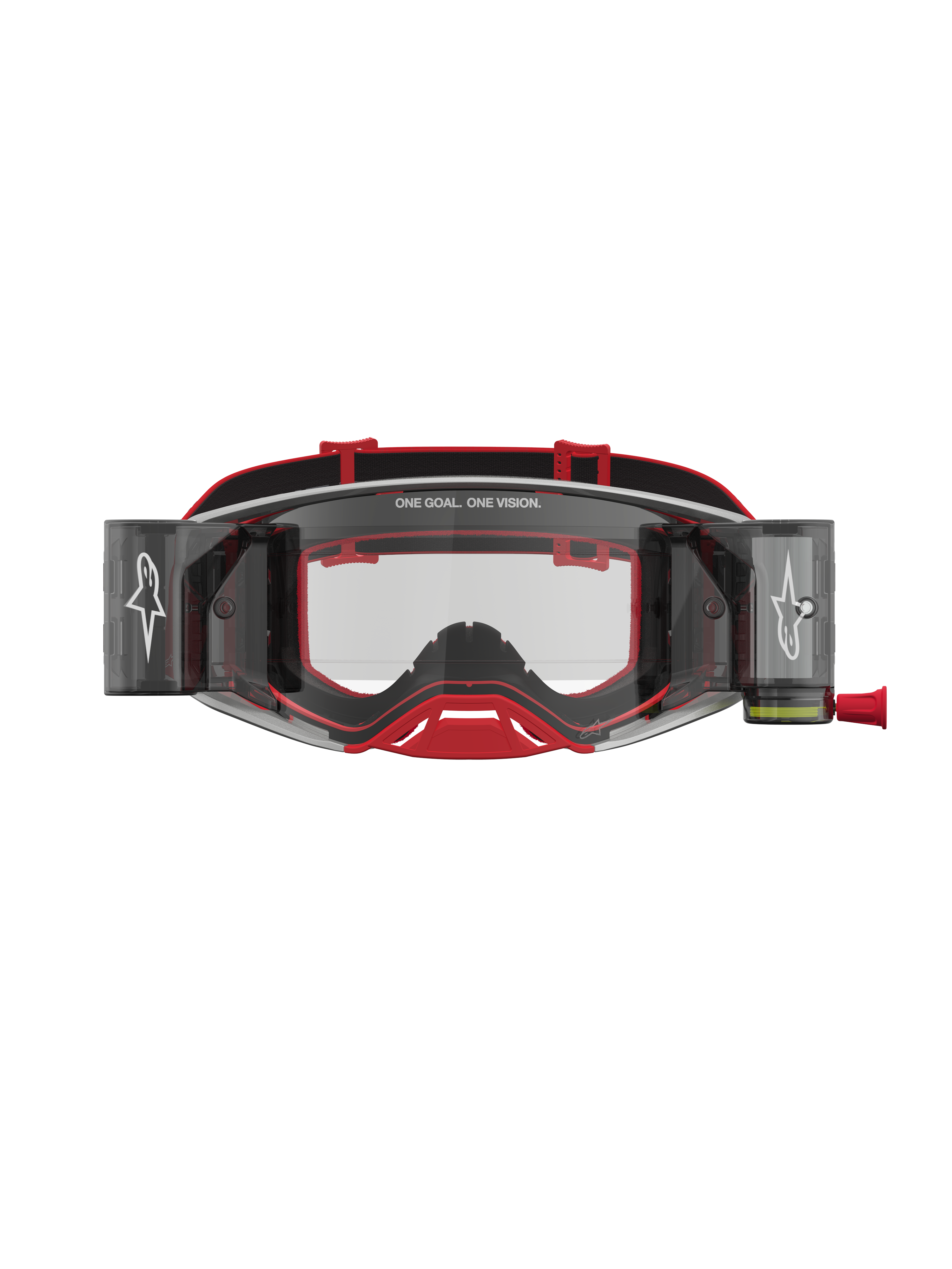 Alpinestars Gafas Supertech Firma Roll Off, gafas de motocross rojas y plateadas con sistema Roll Off y lente transparente