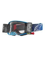 Gafas Alpinestars Supertech Firma Roll Off, gafas de motocross azules y grises con lente transparente y sistema roll off.