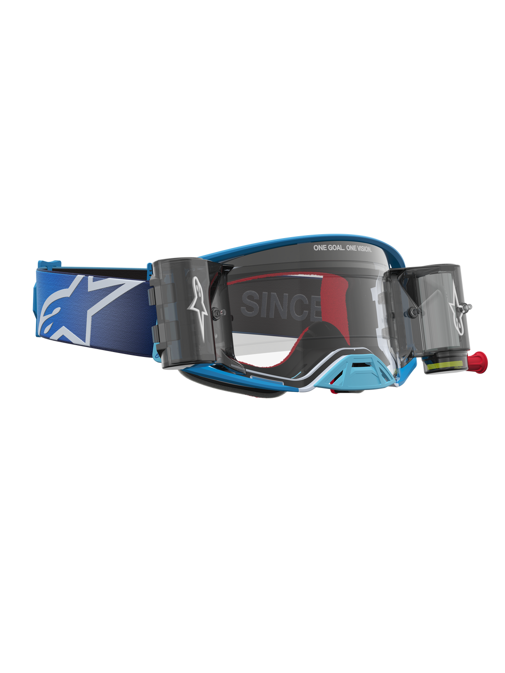 Alpinestars Supertech Firma Roll Off, gafas de motocross azules y plateadas, con lente transparente y sistema Roll Off