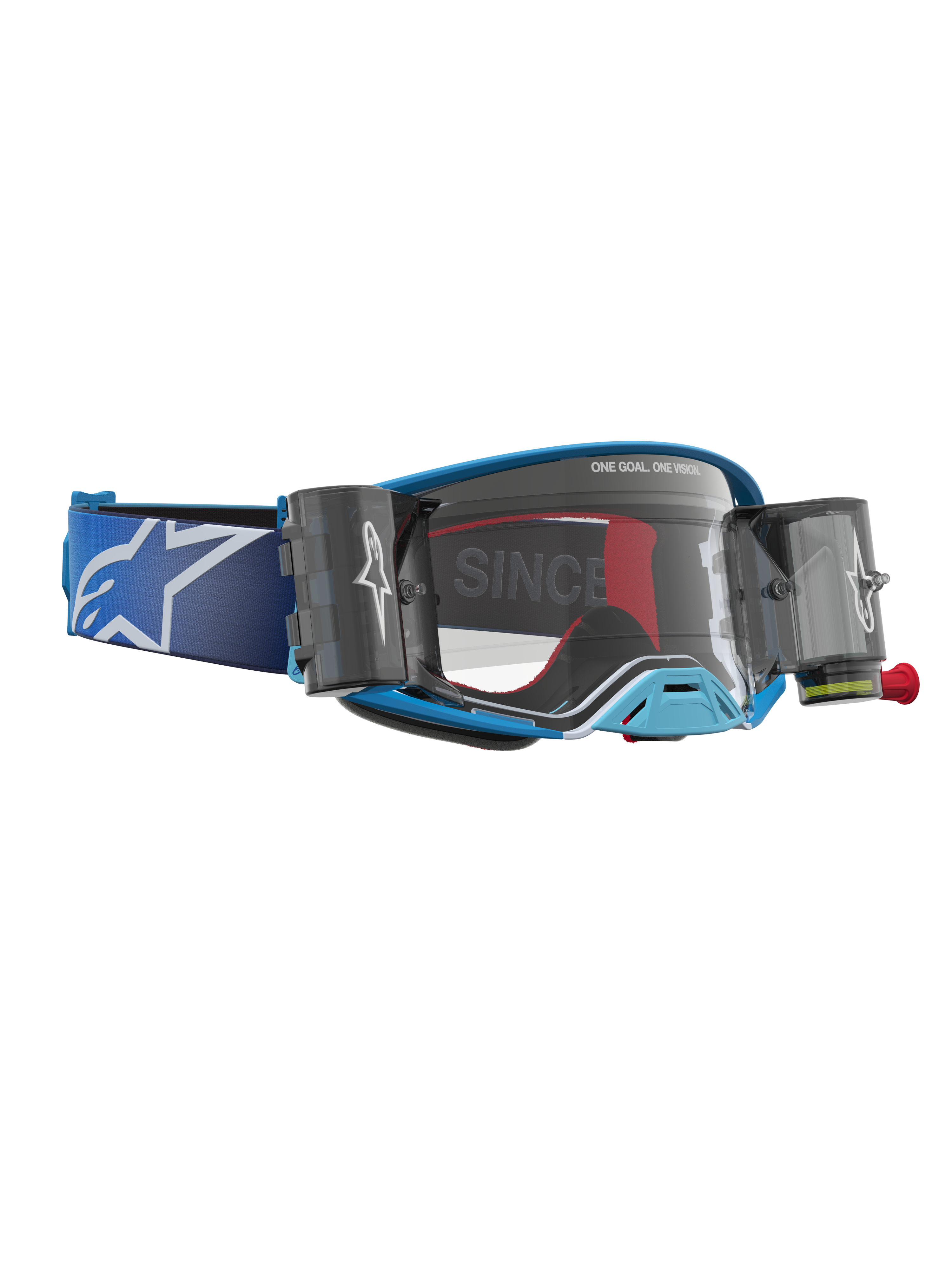 Alpinestars Supertech Firma Roll Off, gafas de motocross azules y plateadas, con lente transparente y sistema Roll Off