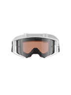Gafas Alpinestars Supertech Corp Absolute Vision, gafas de motocross, blanco y plata espejo, vista frontal con montura blanca y lente plateada de espejo con el texto "ONE GOAL. ONE VISION.", correa blanca ajustable con el logo de Alpinestars, protección ocular de alto rendimiento para carreras off-road