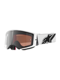 Alpinestars Supertech Corp Goggles Absolute Vision, gafas de motocross, montura blanca con lente de espejo plateado, correa blanca ancha y ajustable con un gran logotipo de estrella de Alpinestars en negro, equipo de protección de alto rendimiento para carreras todoterreno