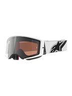 Alpinestars Supertech Corp Goggles Absolute Vision, gafas de motocross, montura blanca con lente de espejo plateado, correa blanca ancha y ajustable con un gran logotipo de estrella de Alpinestars en negro, equipo de protección de alto rendimiento para carreras todoterreno