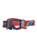 Alpinestars Supertech Corp Goggles Roll Off, gafas de motocross rojas y azules con lente transparente, sistema Wide Vision Roll-Off integrado, lente transparente moldeada por inyección, montura roja con detalles azules, correa roja ancha con logotipo de estrella en azul y amarillo, protección ocular profesional para carreras off-road