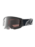 Alpinestars Gafas Supertech Hiten, gafas de motocross para competición off-road, negras y blancas, lente de espejo plateado, visión periférica optimizada