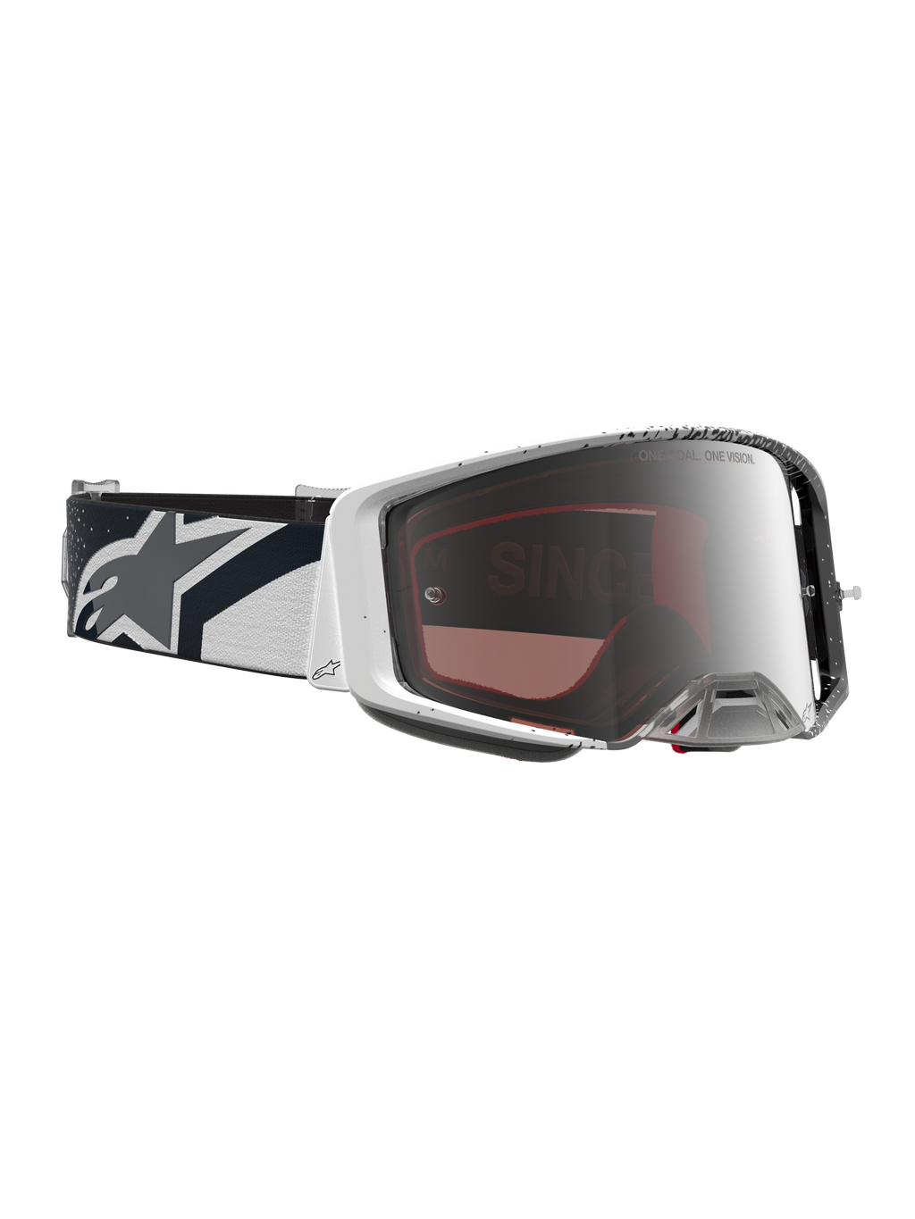 Alpinestars Supertech Hiten, gafas de motocross blancas y negras con lente plateada y correa con logotipo