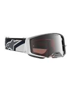 Alpinestars Supertech Hiten, gafas de motocross blancas y negras con lente plateada y correa con logotipo