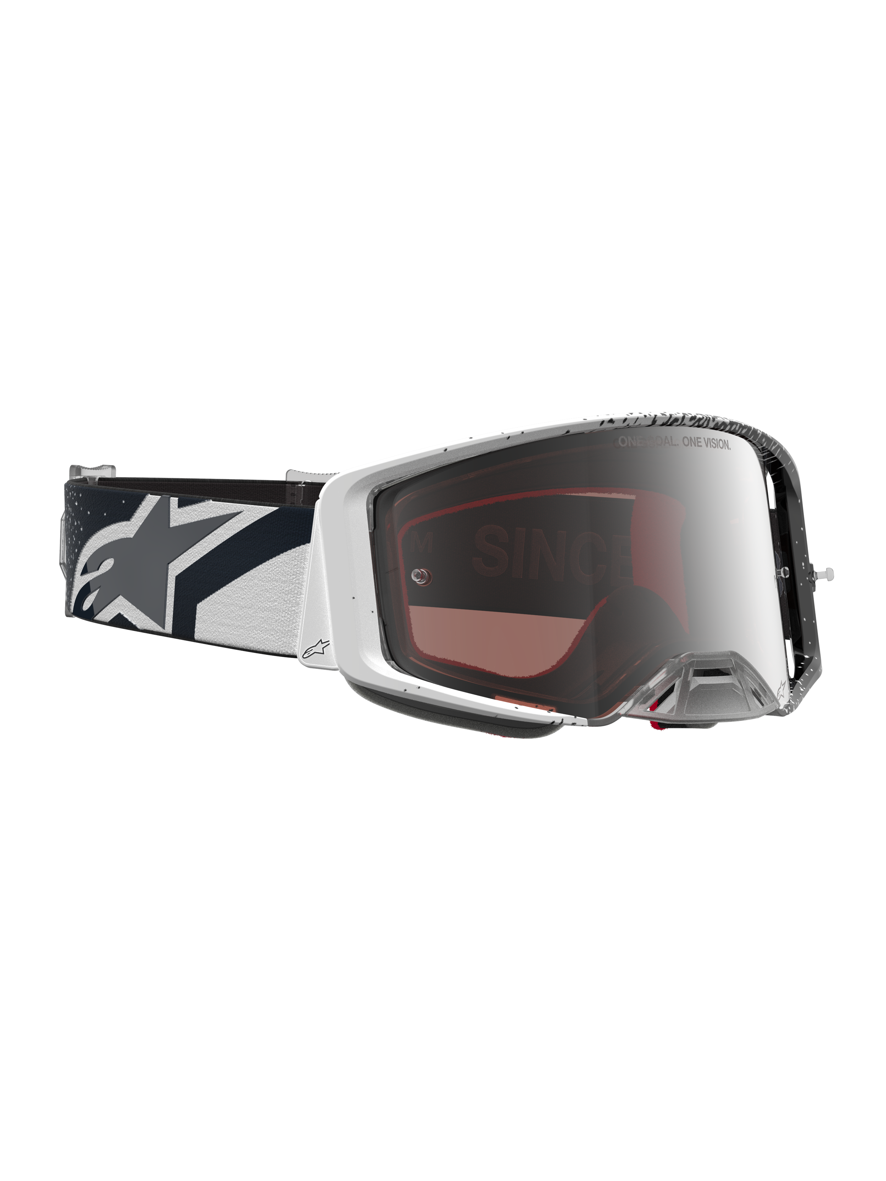Alpinestars Supertech Hiten, gafas de motocross blancas y negras con lente plateada y correa con logotipo