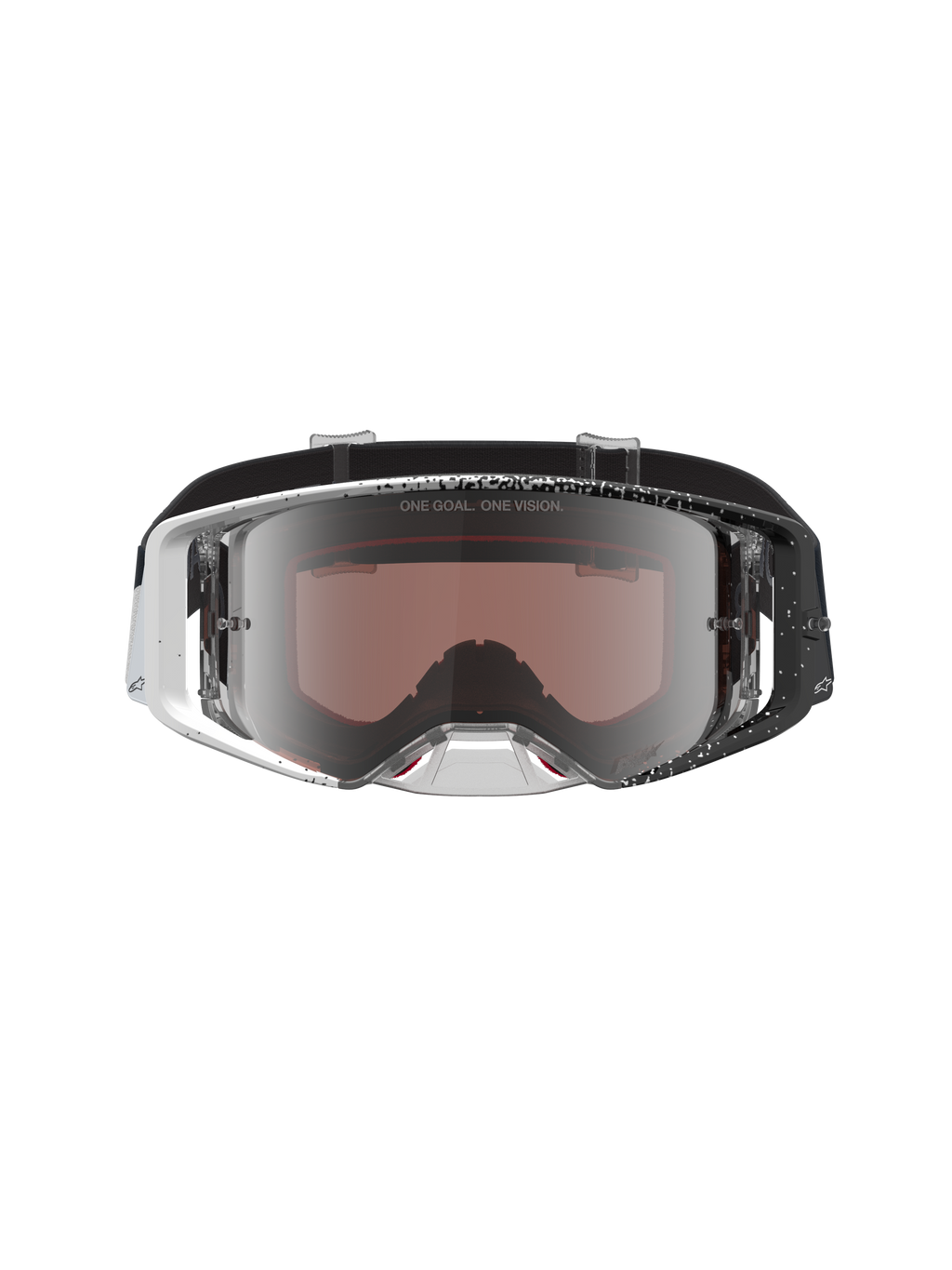 Alpinestars Supertech Hiten, gafas de motocross con montura moteada blanca y negra y lente plateada de espejo