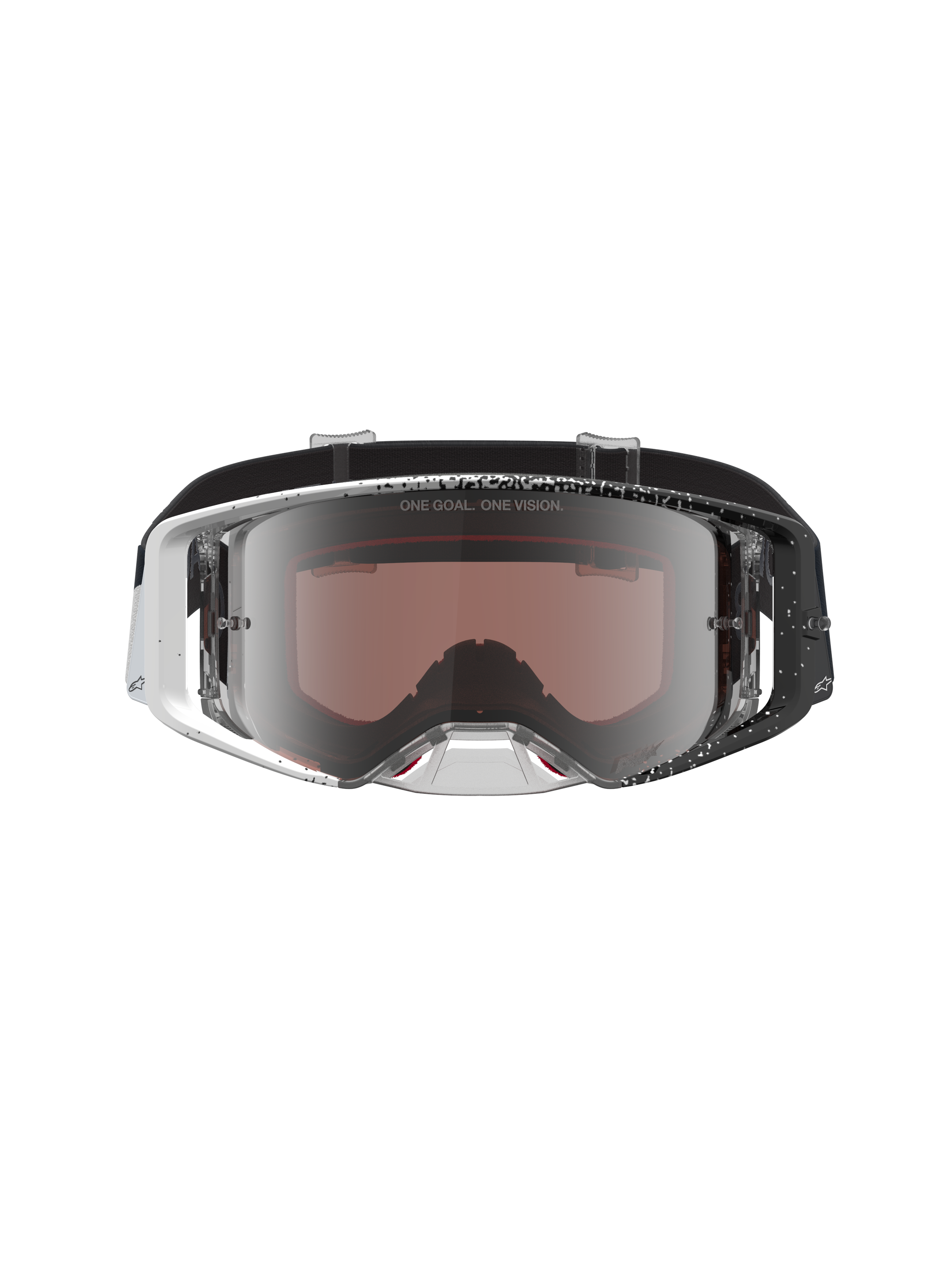 Alpinestars Supertech Hiten, gafas de motocross con montura moteada blanca y negra y lente plateada de espejo