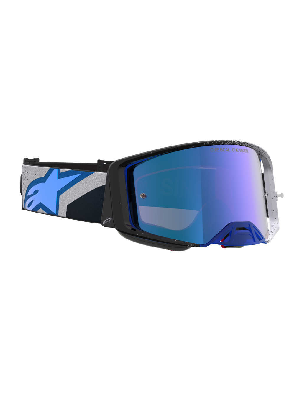 Alpinestars Supertech Hiten, gafas de motocross y off-road, negro y azul blithe, lente de espejo azul de alta claridad, diseño ergonómico con correa ajustable